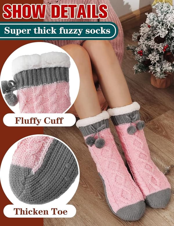 Cozy Fleece Winter Socks for Women with Non-Slip Grips