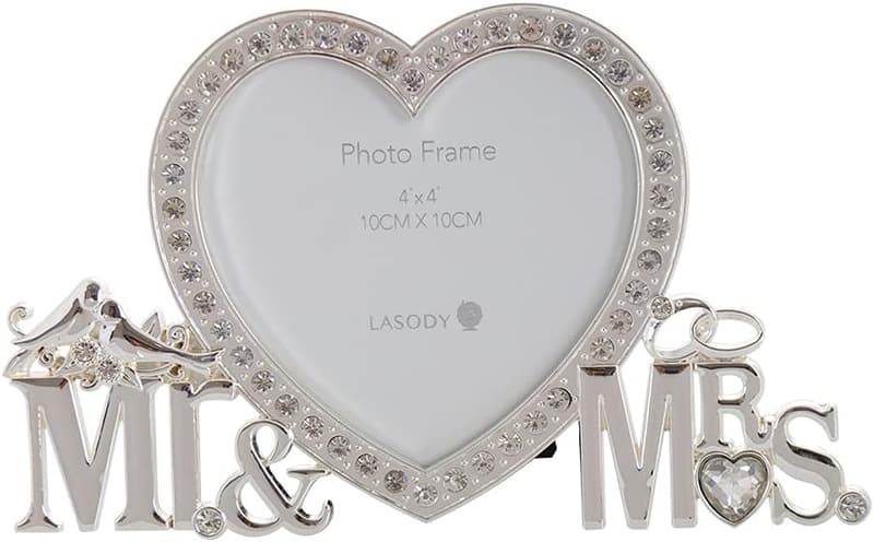 Newlywed Photo Frame for Mr & Mrs - 4x4 Inch Crystal Display