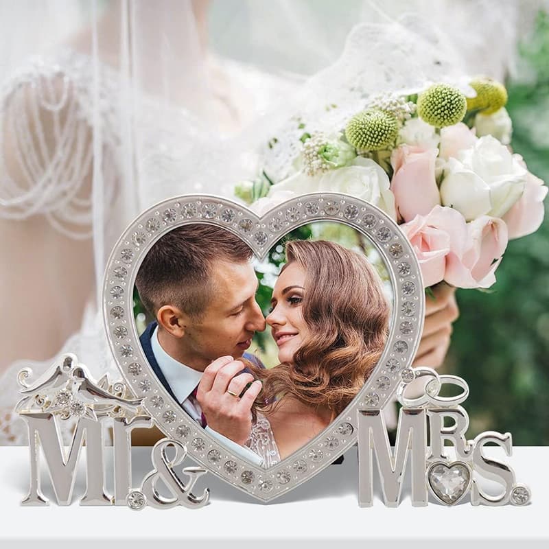 Newlywed Photo Frame for Mr & Mrs - 4x4 Inch Crystal Display