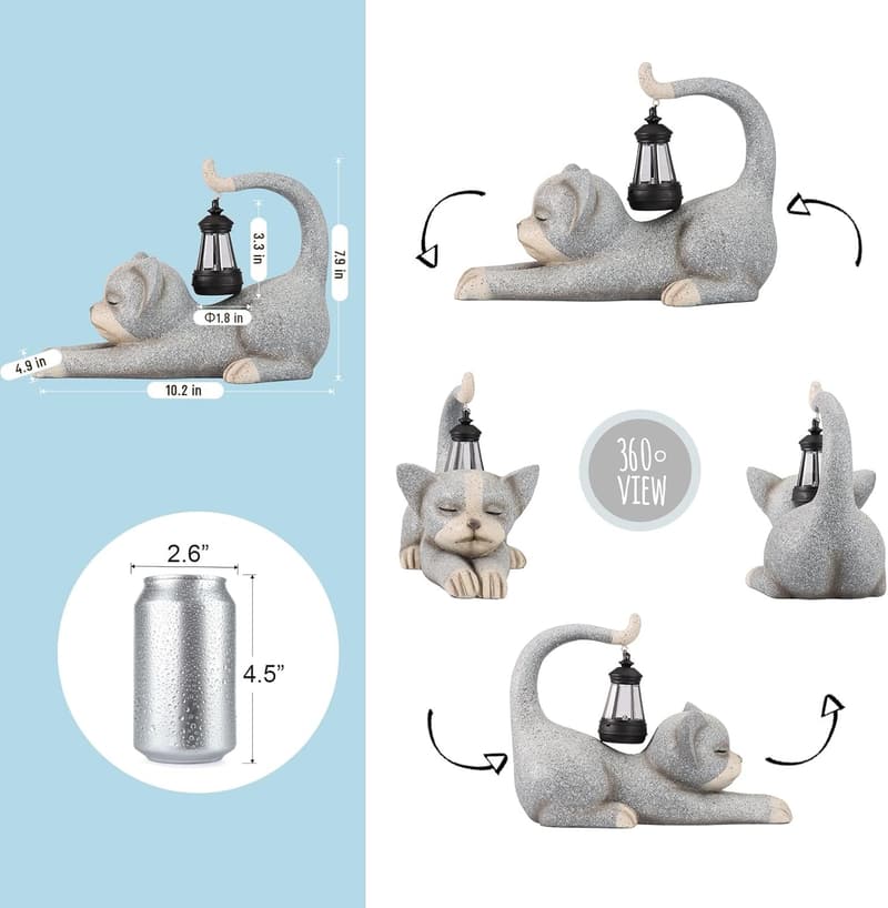 Garden Cat Statue with Solar Lantern - Unique Outdoor Decor