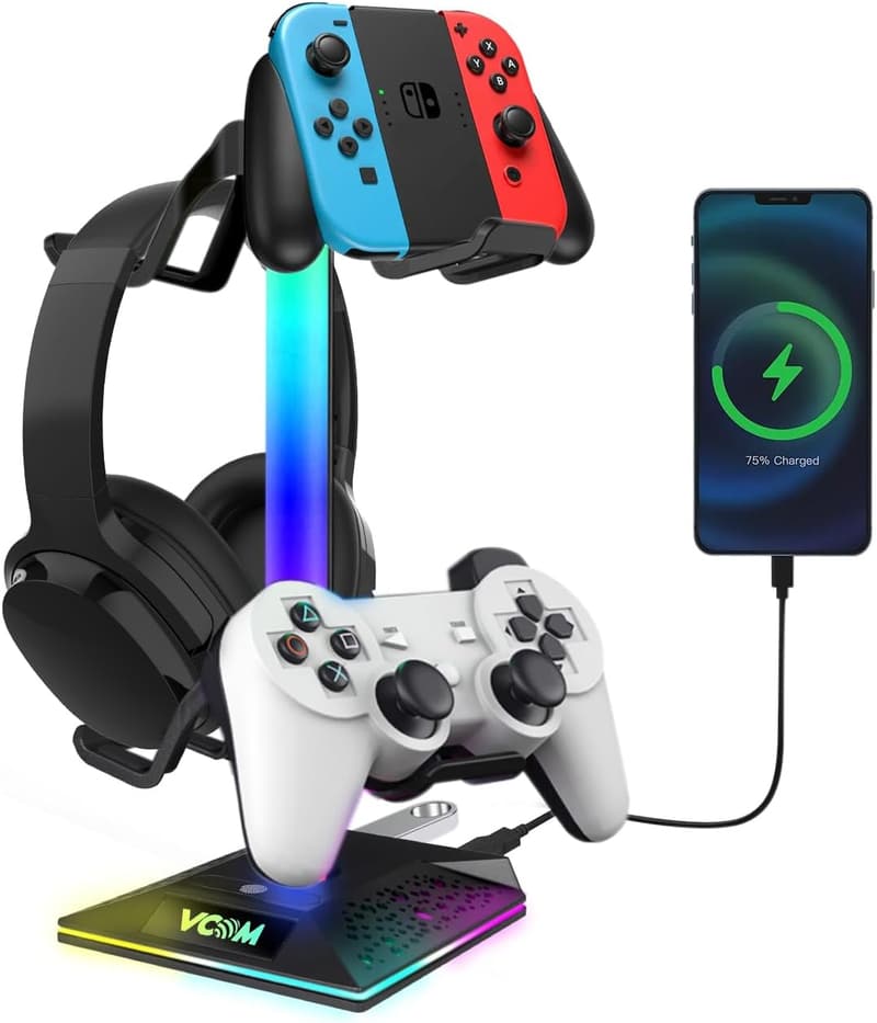 RGB Gaming Headphones Stand with 10 Light Modes and USB Ports