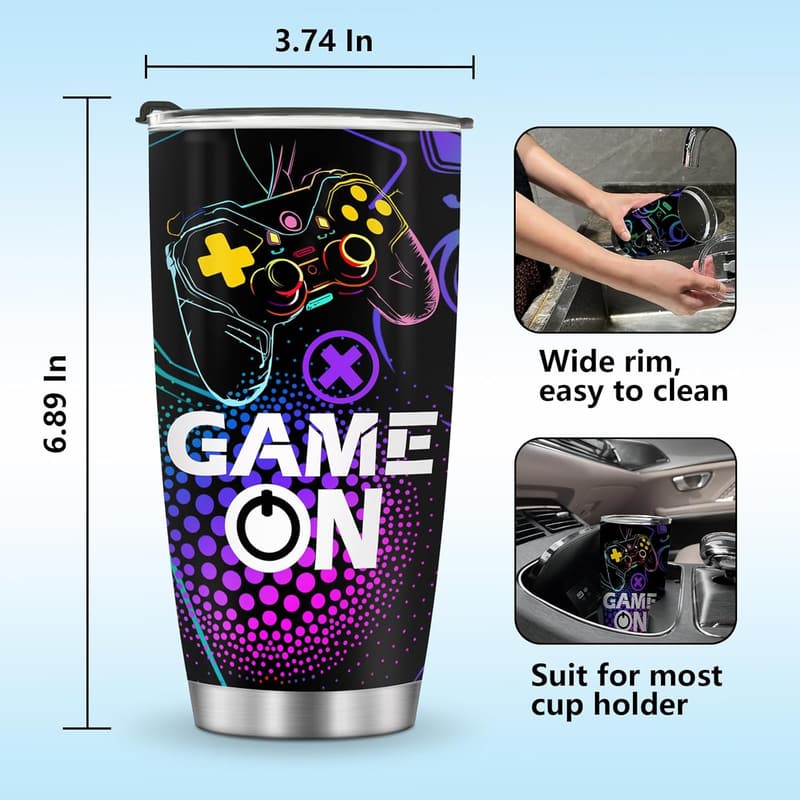 Gamer Mug Tumbler - 20oz Stainless Steel Gift for Kids & Teens