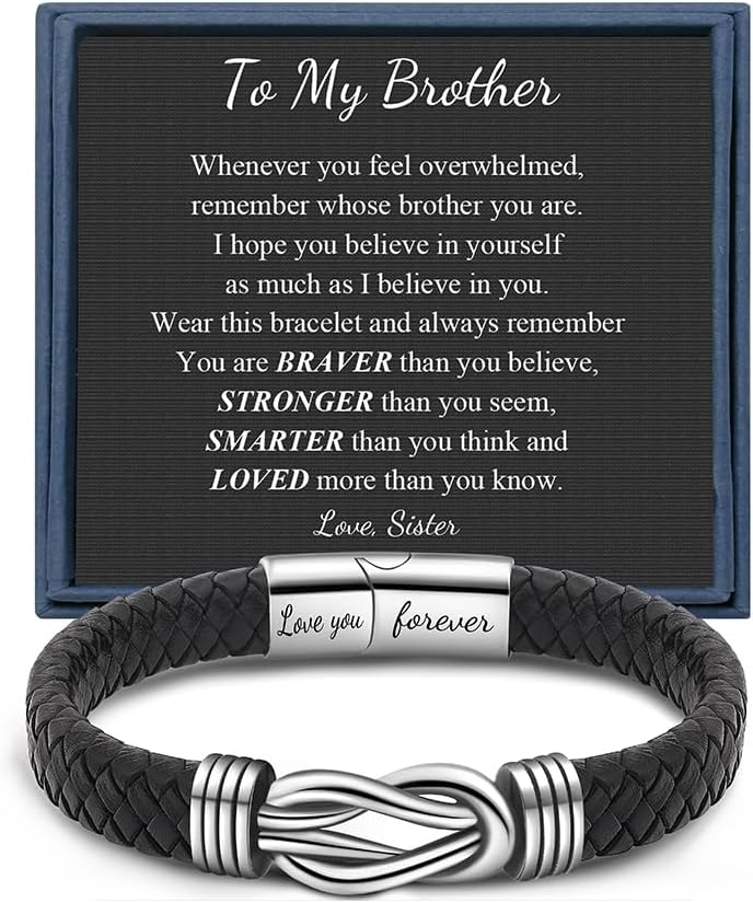 Valentine's Day Black Leather Infinity Bracelet for Men