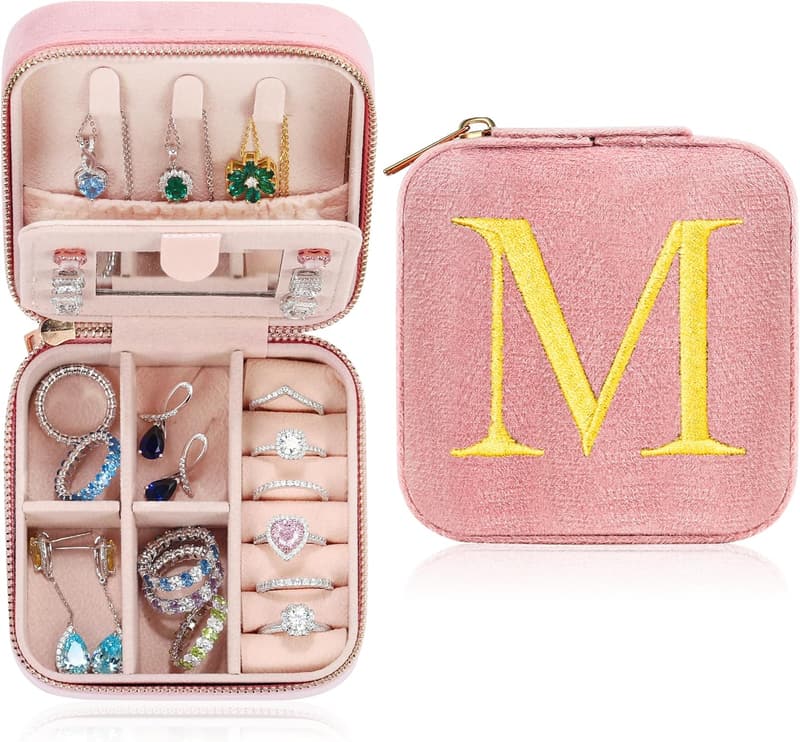 Personalized Pink Velvet Jewelry Case for Daughter's Birthday