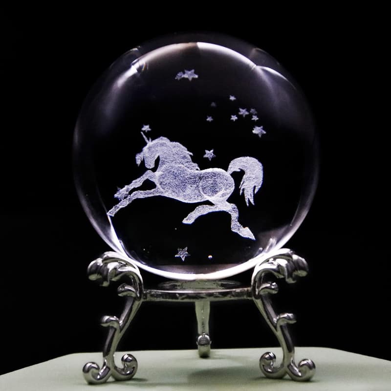Unicorn Crystal Ball Paperweight with Stand - Birthday Gift