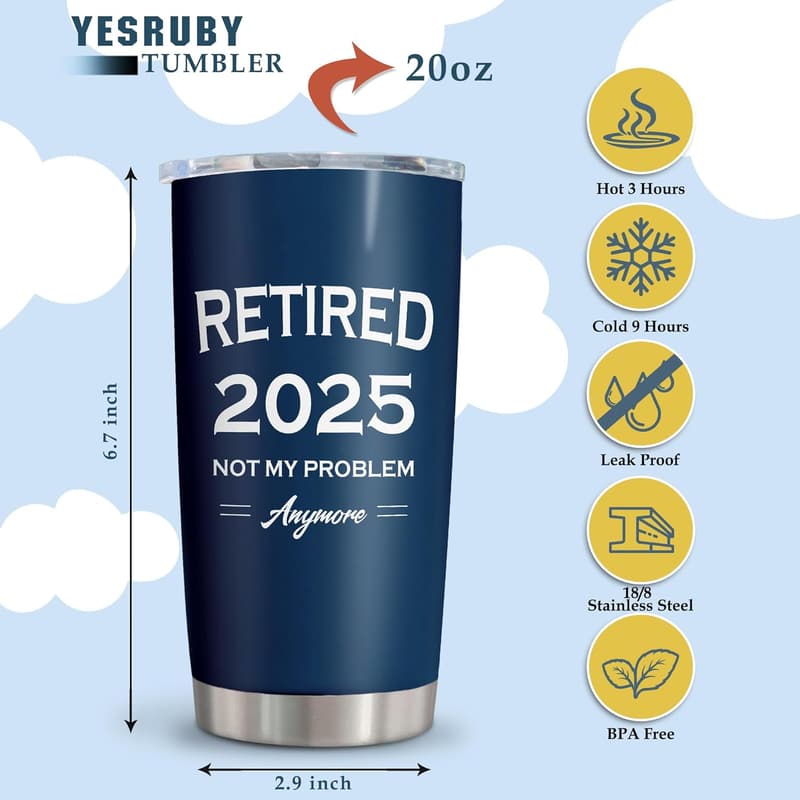Funny Retirement Tumbler Mug for Men - 20oz Stainless Steel