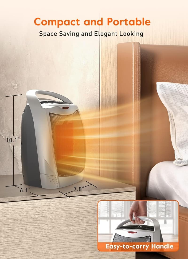 1500W Portable Electric Space Heater with Timer & Safety Features