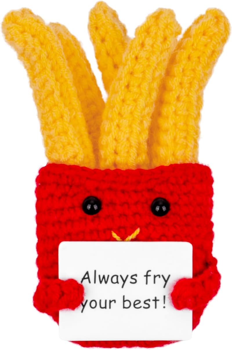 Cheerful Crochet French Fries Toy with Positive Card for Friends
