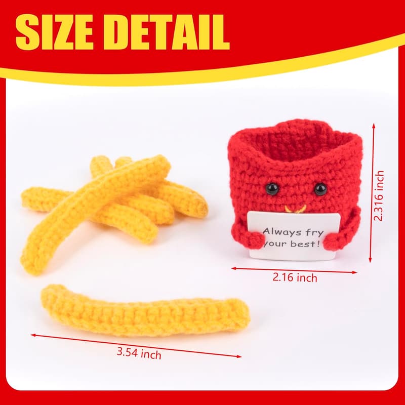 Cheerful Crochet French Fries Toy with Positive Card for Friends