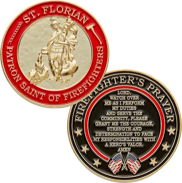 St. Florian Firefighters Challenge Coin with Prayer