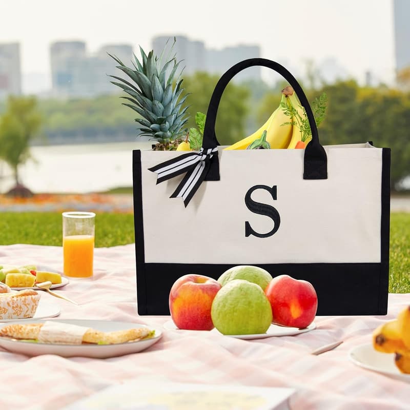 Personalized Embroidery Initial Canvas Tote Bag for Women