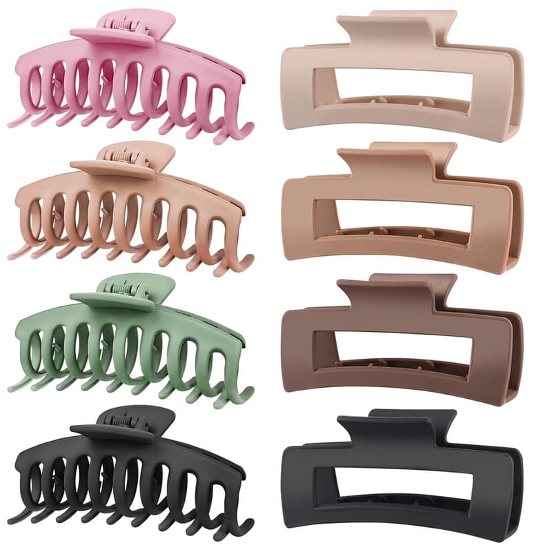 Large Claw Clips for Women - 8 Pack, Strong Hold, Matte