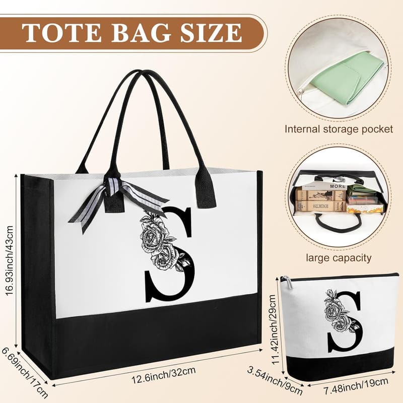 Monogram Canvas Tote Bag & Initial Coffee Cup Gift Set for Women