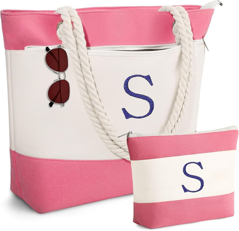 Birthday Gift: Waterproof Initial Canvas Tote Bag for Women