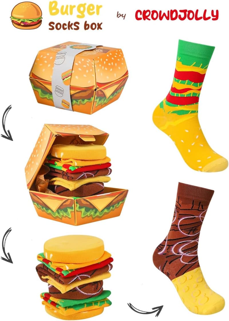 Funny Sushi Burger Socks for Men & Teen Boys - Gag Gift