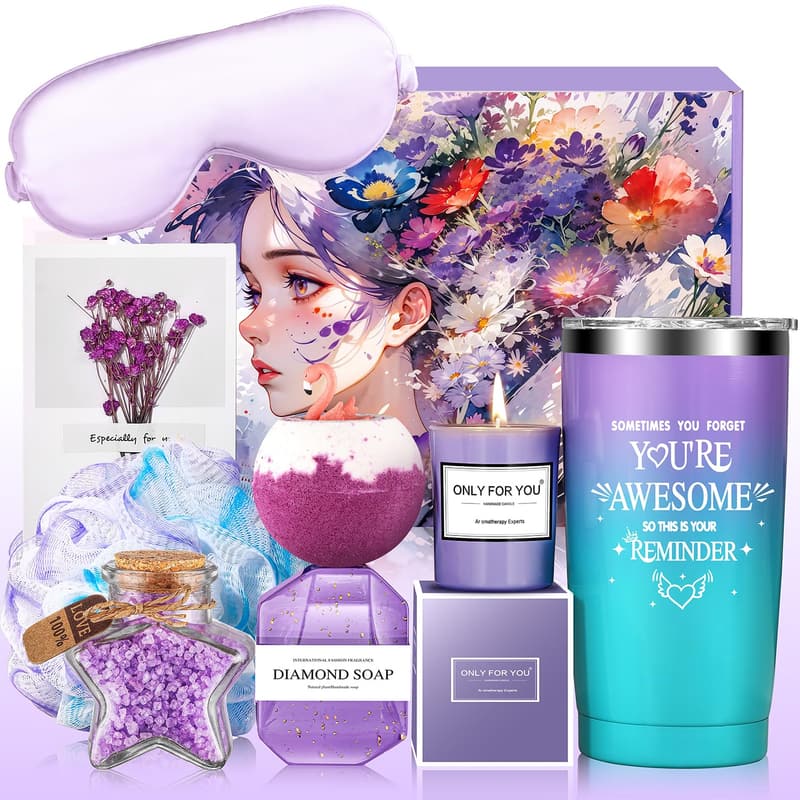Spa Relaxation Gift Basket for Women - 8P Purple Self-Care
