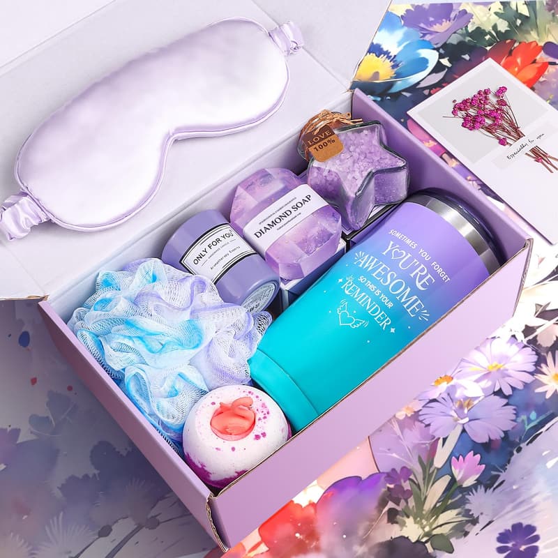 Spa Relaxation Gift Basket for Women - 8P Purple Self-Care