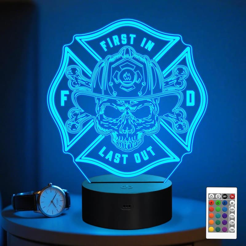 Firefighter Night Light with 16 Color Options - Unique Gift for Men
