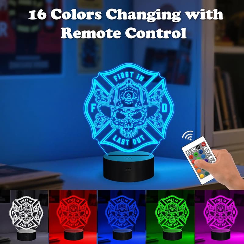Firefighter Night Light with 16 Color Options - Unique Gift for Men