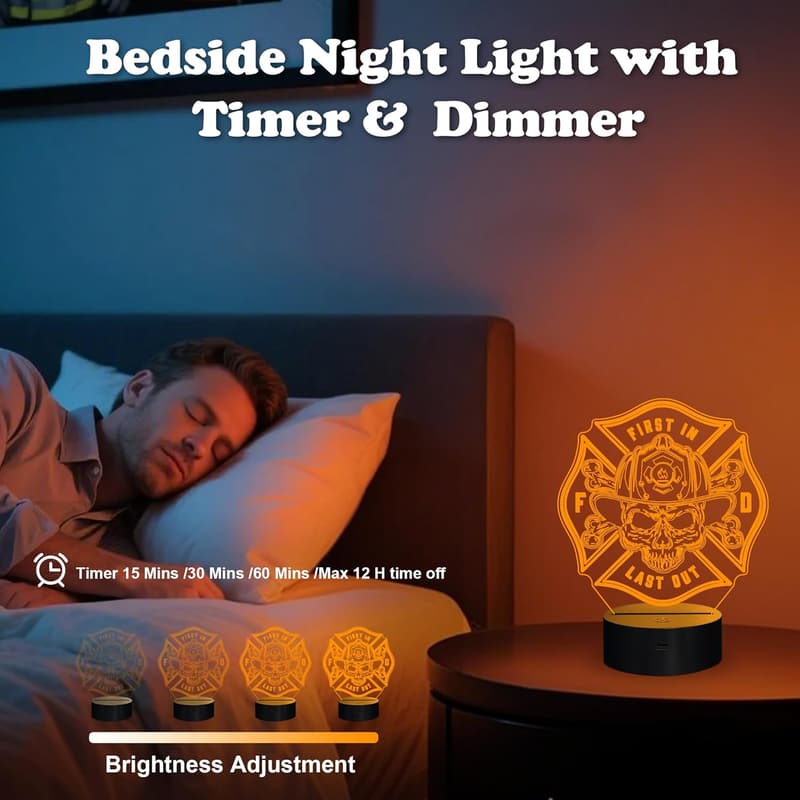 Firefighter Night Light with 16 Color Options - Unique Gift for Men