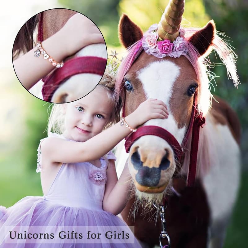 Graduation Unicorn Bracelet for Girls - Pink Pearl & Rhinestones