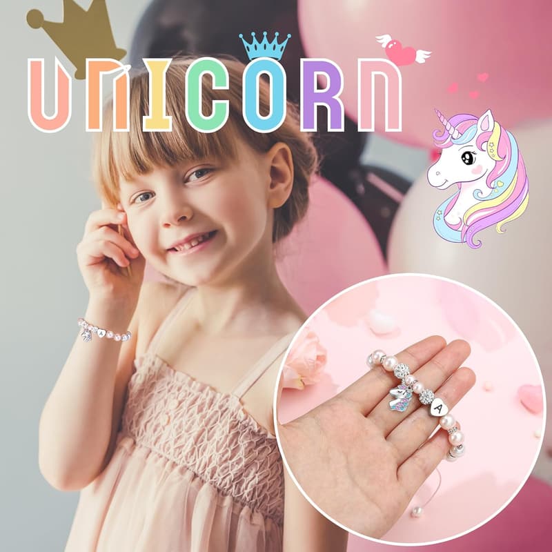 Graduation Unicorn Bracelet for Girls - Pink Pearl & Rhinestones
