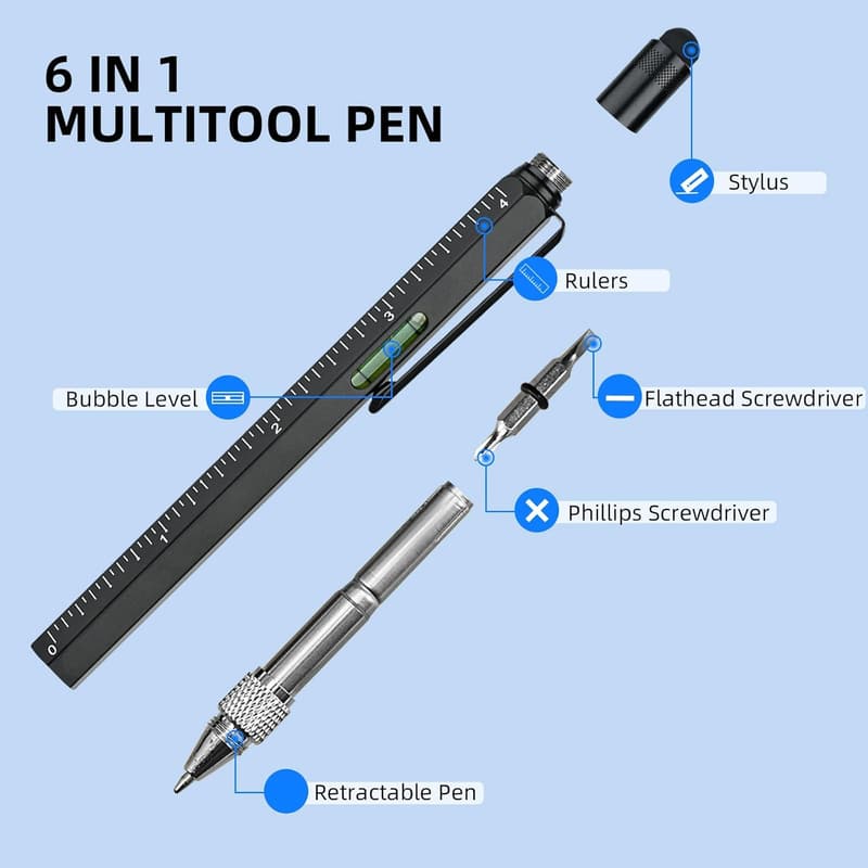 6-in-1 Multitool Pen for Him - Cool Gadgets Gift
