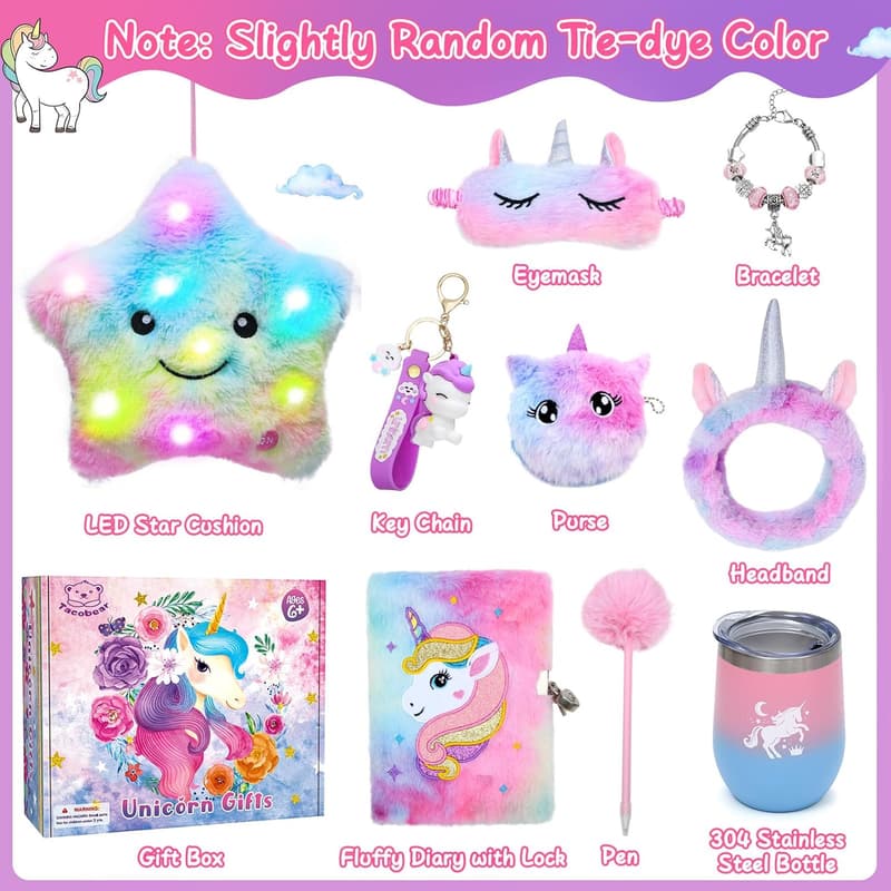 Unicorn Gift Set for Girls: Light-Up Pillow, Diary, & Accessories