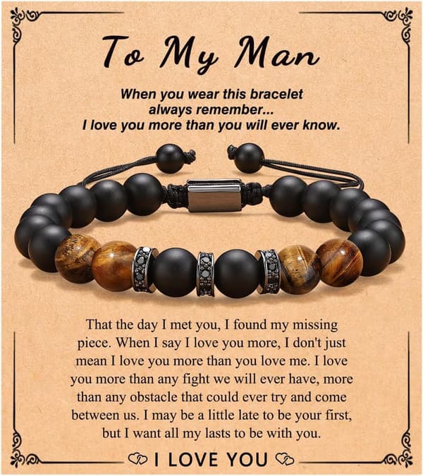 Men's Natural Stone Adjustable Bracelet - Gift for Him