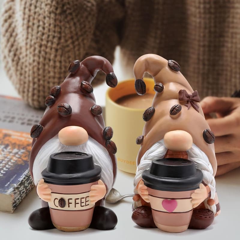 Coffee-Themed Gnome Decor Statue for Home and Gardens
