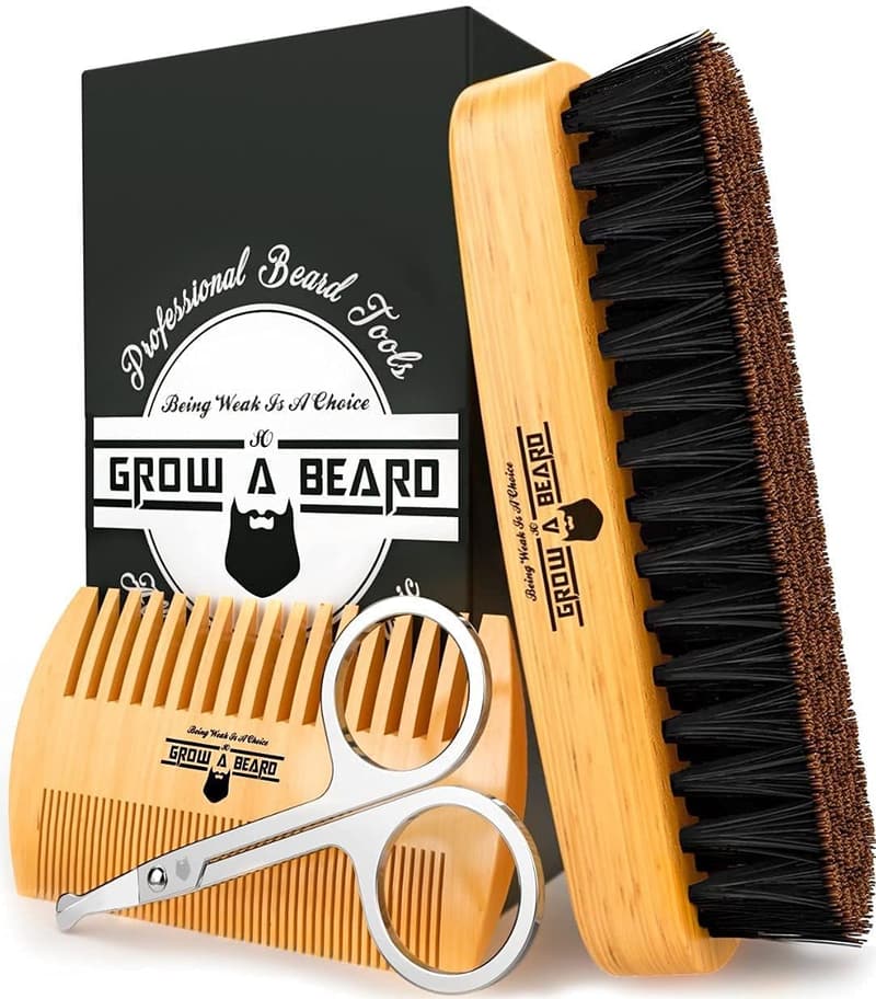 Men's Beard Grooming Kit: Boar Bristle Brush & Comb Set