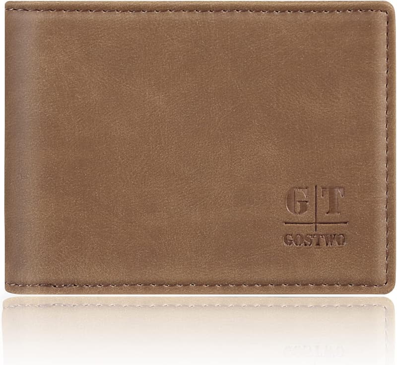 Men's Minimalist Leather Bifold Wallet with ID Window