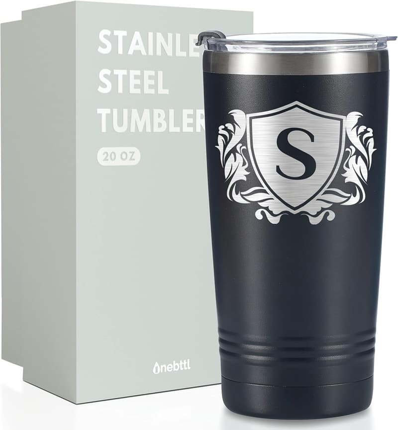 Personalized Monogrammed Travel Tumbler for Men - 20oz Black