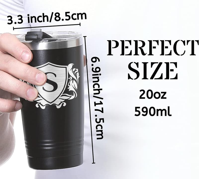 Personalized Monogrammed Travel Tumbler for Men - 20oz Black