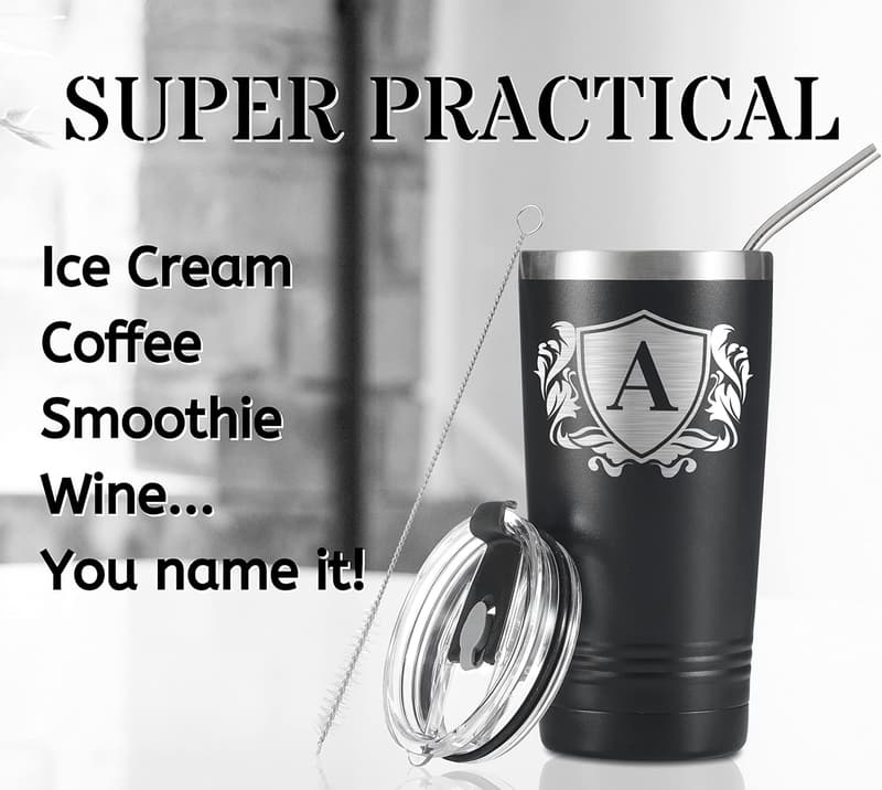 Personalized Monogrammed Travel Tumbler for Men - 20oz Black
