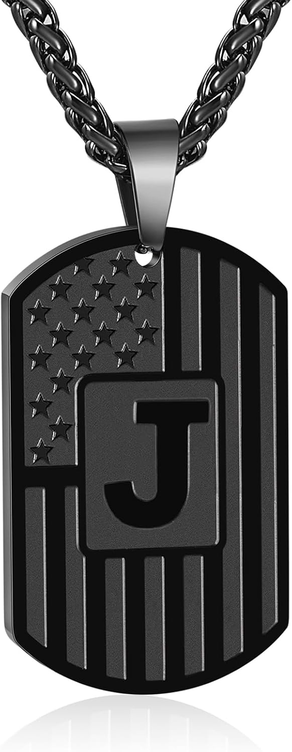 Men's Graduation Gift: Initial A-Z Necklace, Stainless Steel Dog Tag 24