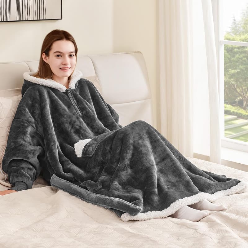 Winter Gift: Oversized Sherpa Fleece Hoodie Blanket for Couples