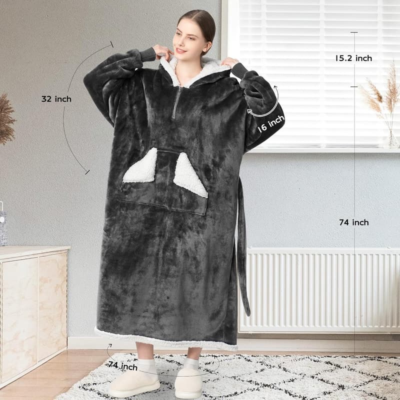 Winter Gift: Oversized Sherpa Fleece Hoodie Blanket for Couples