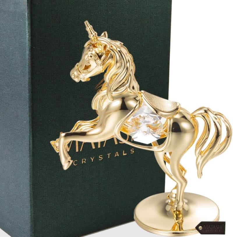 24K Gold Plated Unicorn Ornament with Crystals - Birthday Gift for Mom