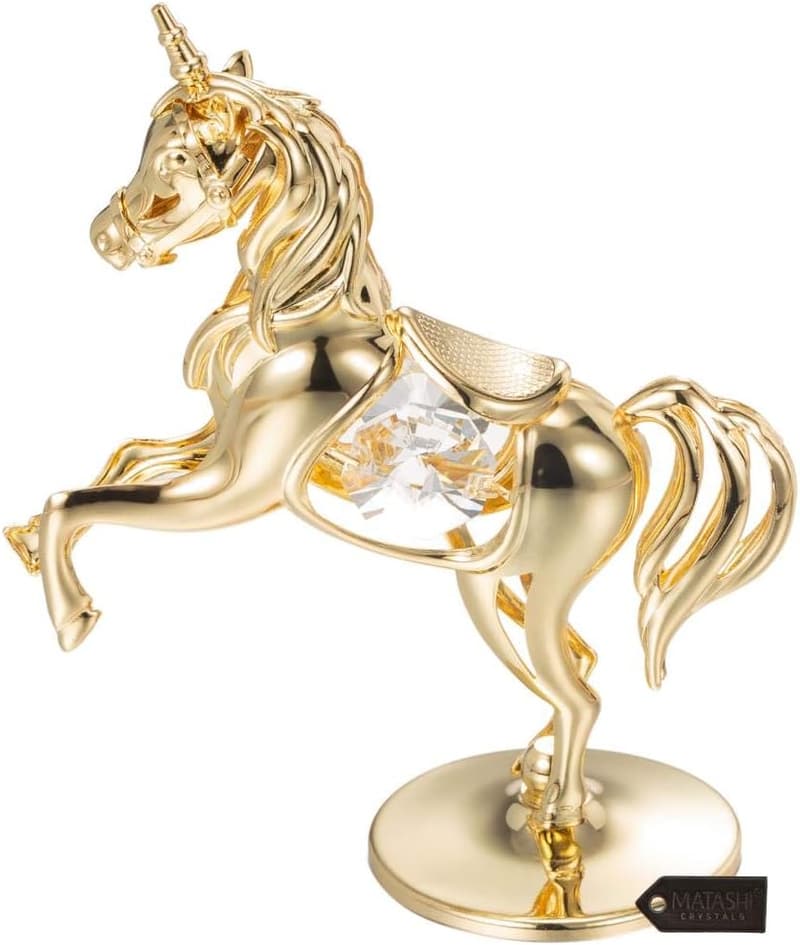24K Gold Plated Unicorn Ornament with Crystals - Birthday Gift for Mom