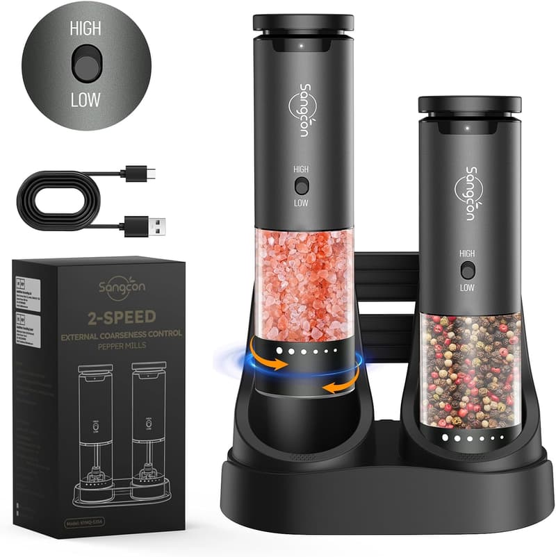 Electric Salt and Pepper Grinder Set with Rechargeable Base