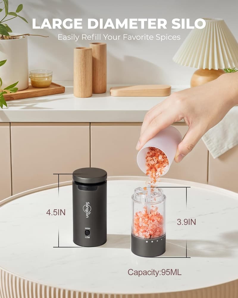 Electric Salt and Pepper Grinder Set with Rechargeable Base