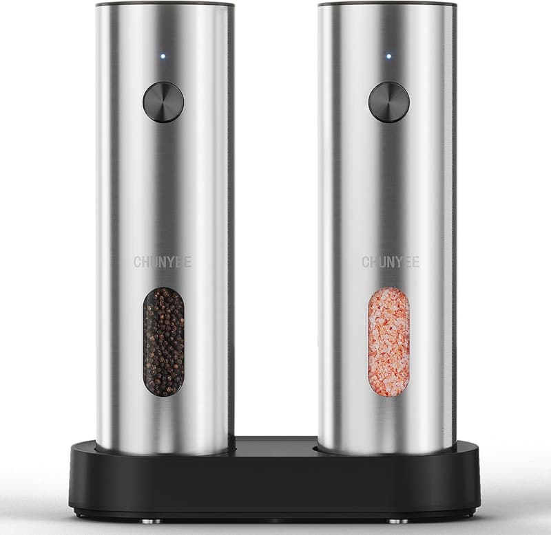 Rechargeable Electric Salt & Pepper Grinder Set - Adjustable Coarseness