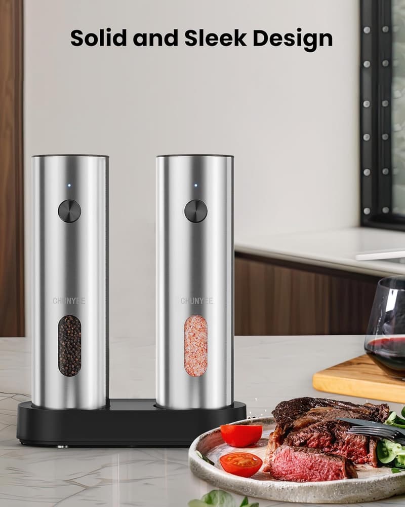 Rechargeable Electric Salt & Pepper Grinder Set - Adjustable Coarseness