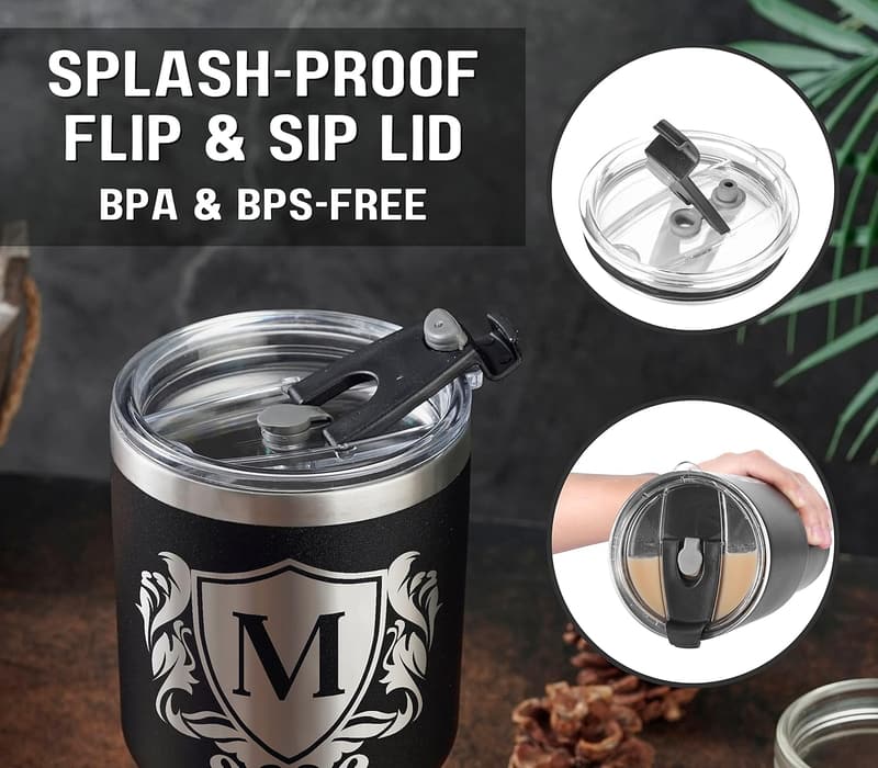 Monogrammed Black Travel Tumbler for Men - Custom 30oz Gift