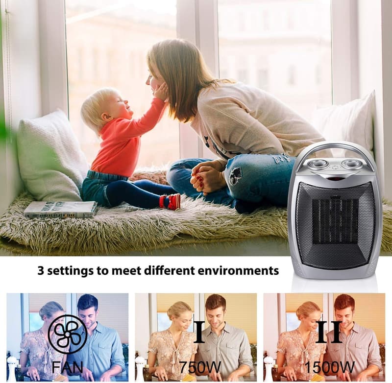 1500W Adjustable Space Heater for Indoor Use - Silver