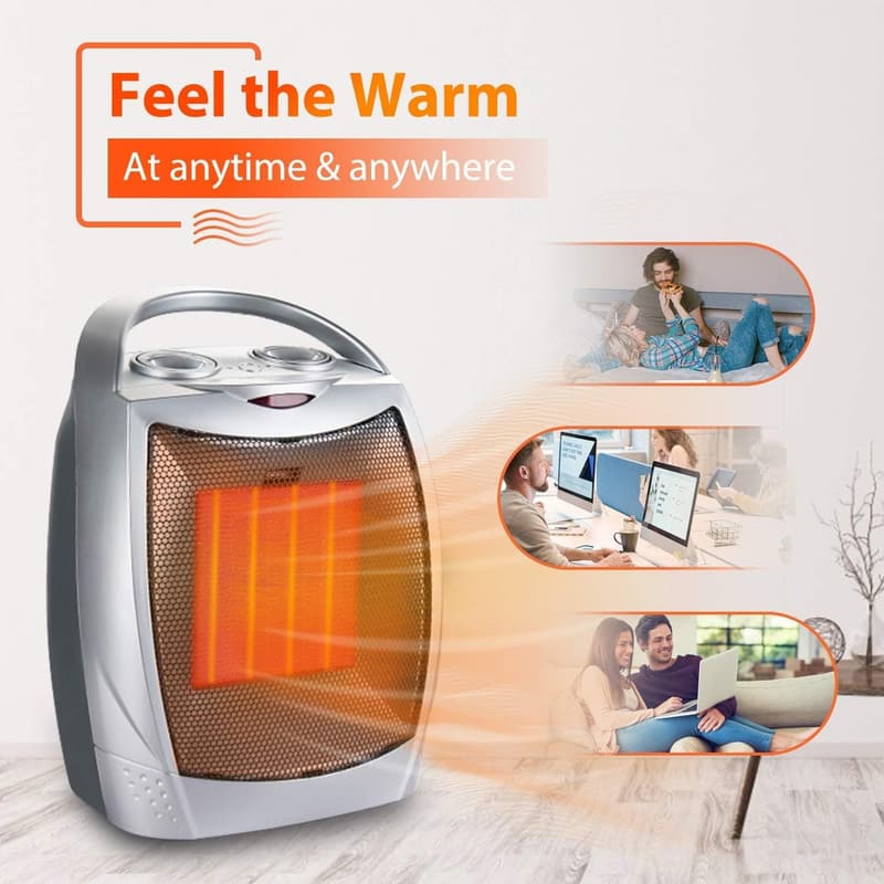 1500W Adjustable Space Heater for Indoor Use - Silver