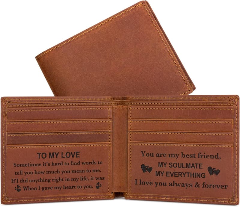 Custom Engraved Wallet for Men - Personalized Gifts for Dad, Husband, Boyfriend, Son