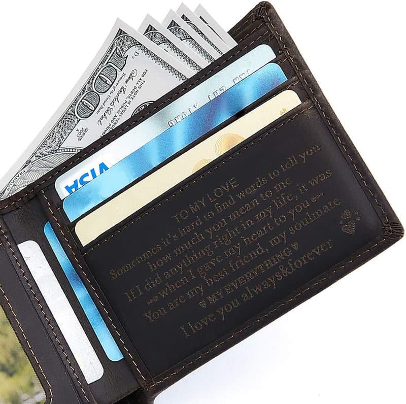 Personalized Leather Bifold Wallet for Men - Custom Engraving