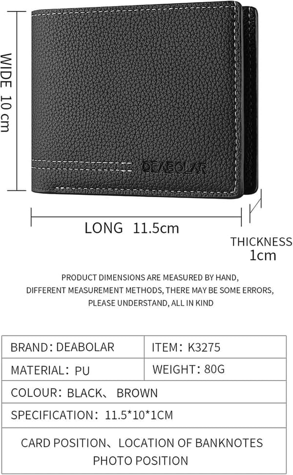 Slim Black PU Wallet for Men with 4 Card Slots & 2 Money Pockets